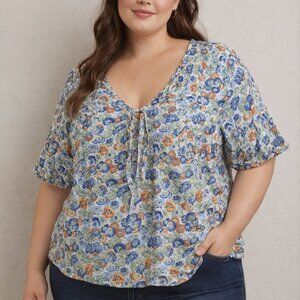 Treasure & Bond Womens Floral V-Neck Blouse L Ivory Multi Daisy Chain